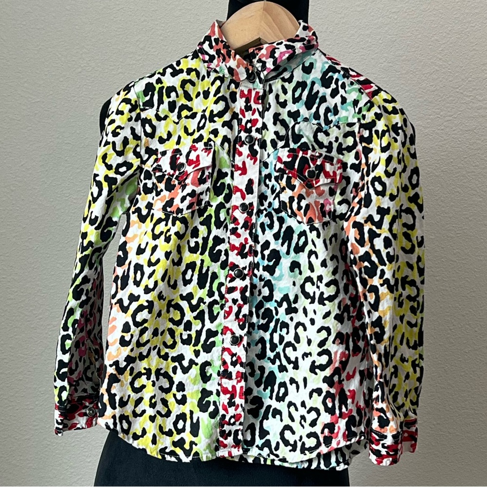 Roper Colorful Leopard Print Shirt Girls size XS 4/5